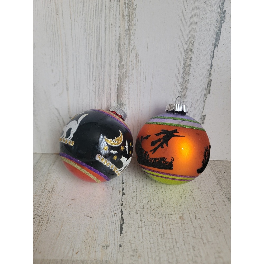 Radko cat Halloween glass ball glitter set ornament witch Unique Home decor